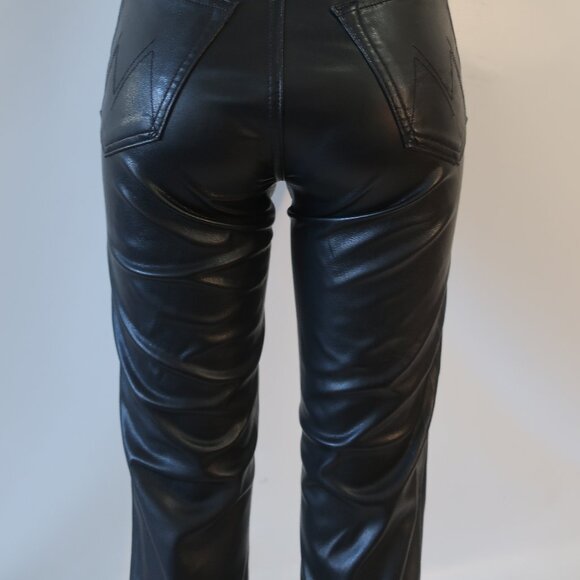 Women Mother Black High Waist Rider Ankle Wax On Wax Off Pu Faux Leather Pant 27 - Picture 14 of 16